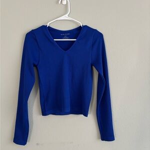Fitted Blue Long Sleeve Blouse